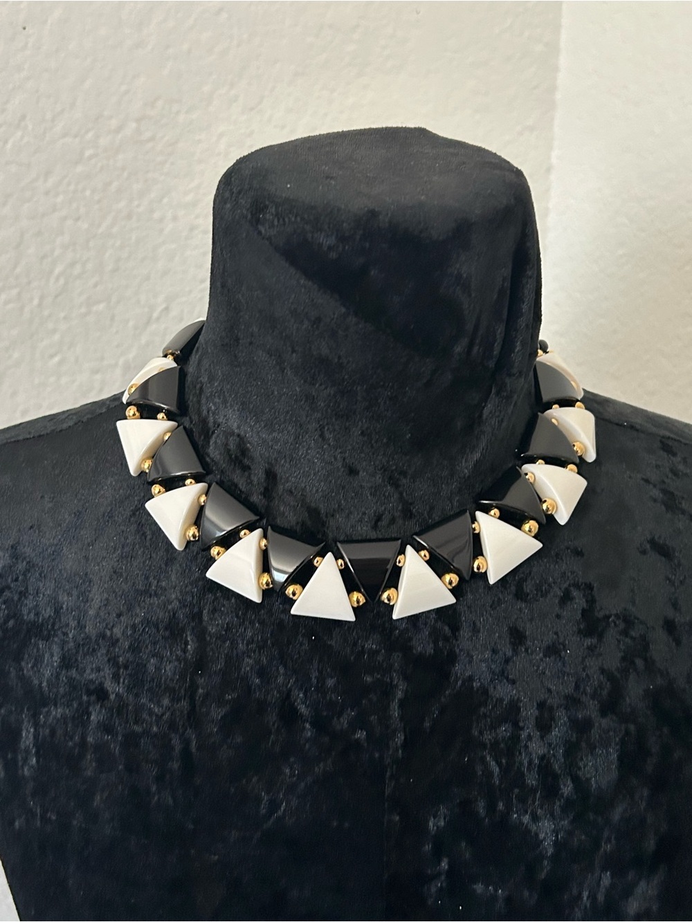 Vintage Napier Original Black White Geometric Statement Necklace Gold Tone NWT